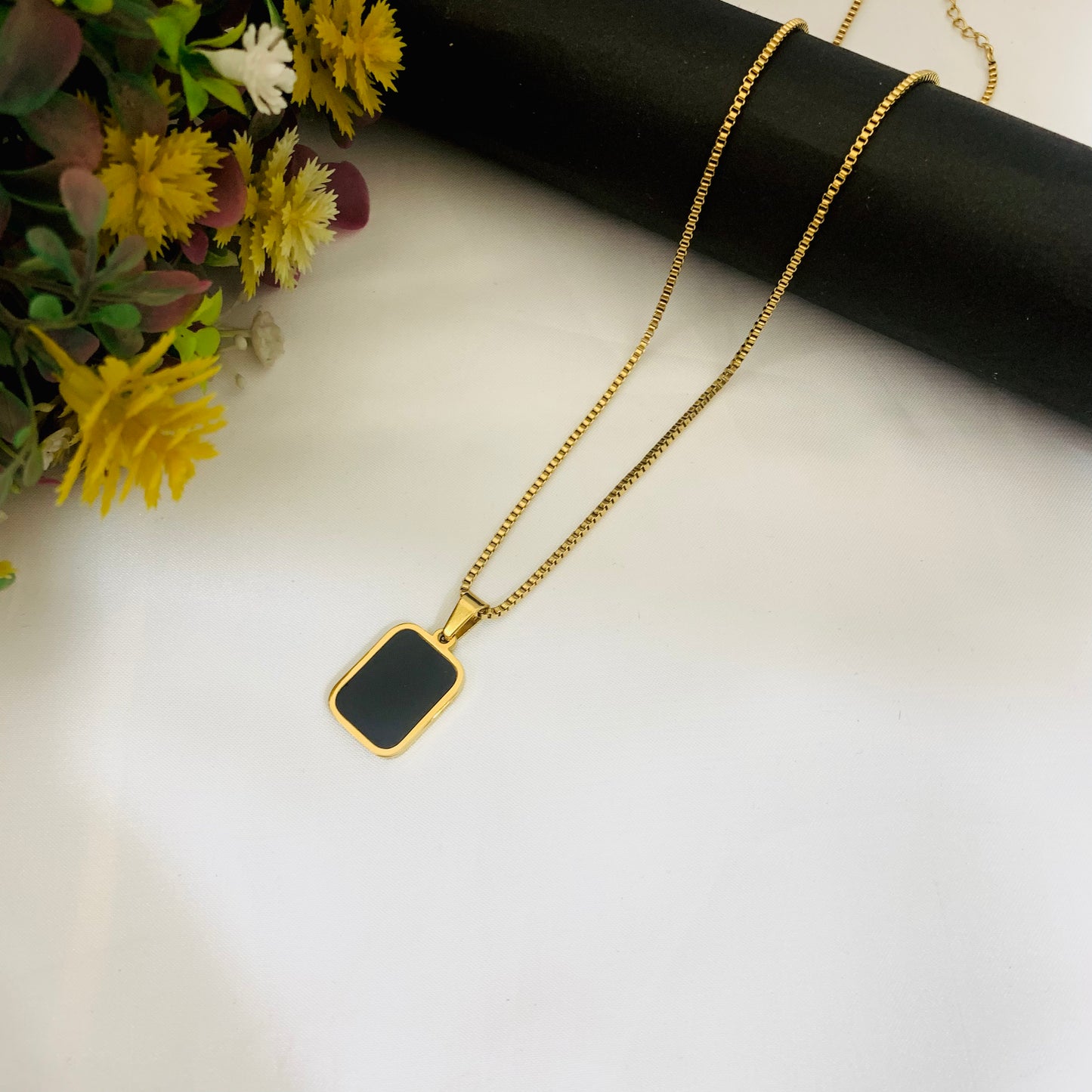 Reversible Rectangle Pendant Necklace - Stainless Steel