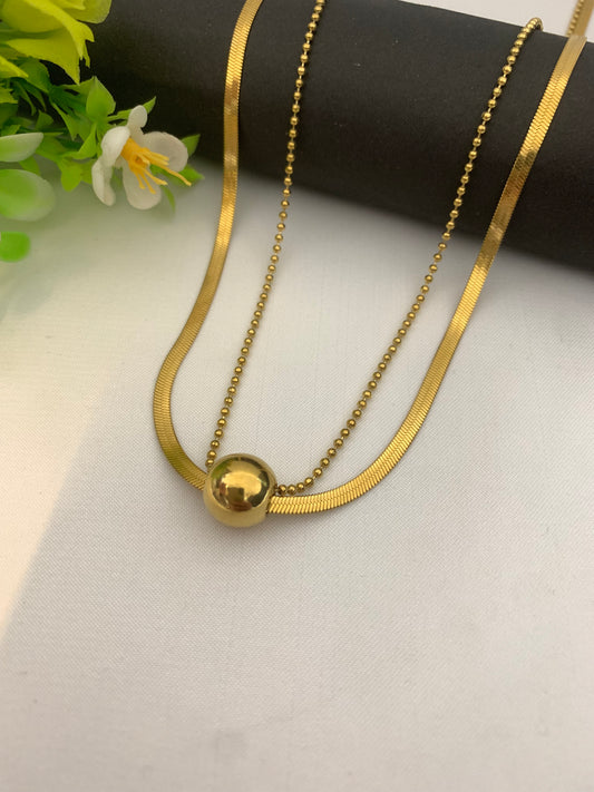 Double Chain Ball Pendant Necklace