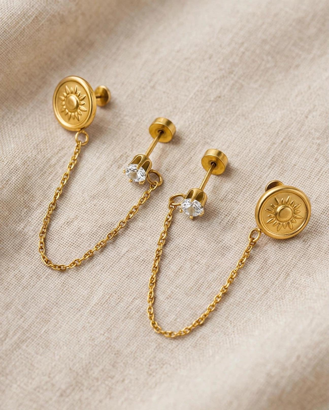 Titanium stainless steel Helios Sun Chain Duo Studs