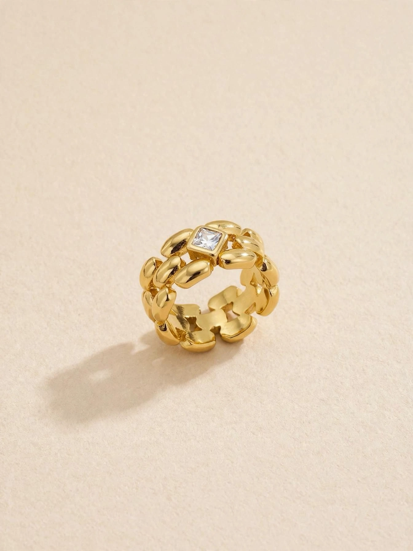 Bold Chain Ring - Square Zircon Statement Gold | MS Jewelry