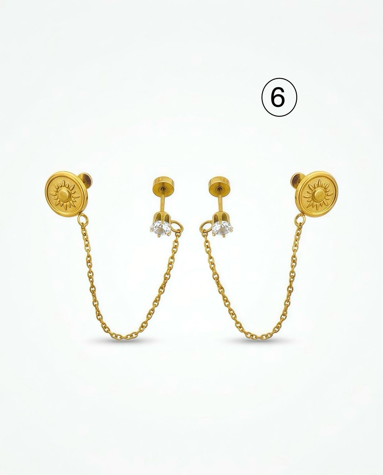 Titanium stainless steel Helios Sun Chain Duo Studs
