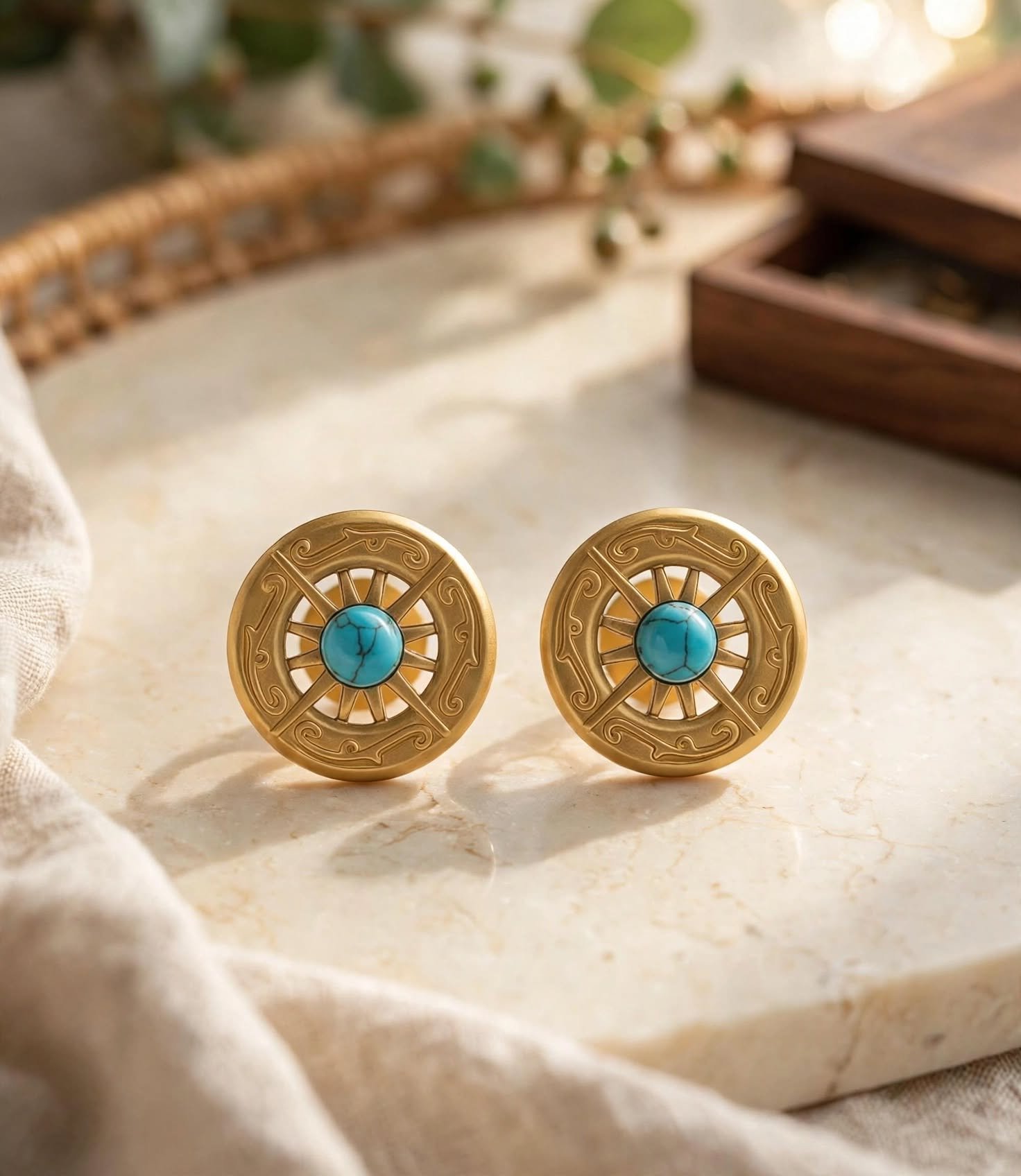 Turquoise Compass Stud Earrings