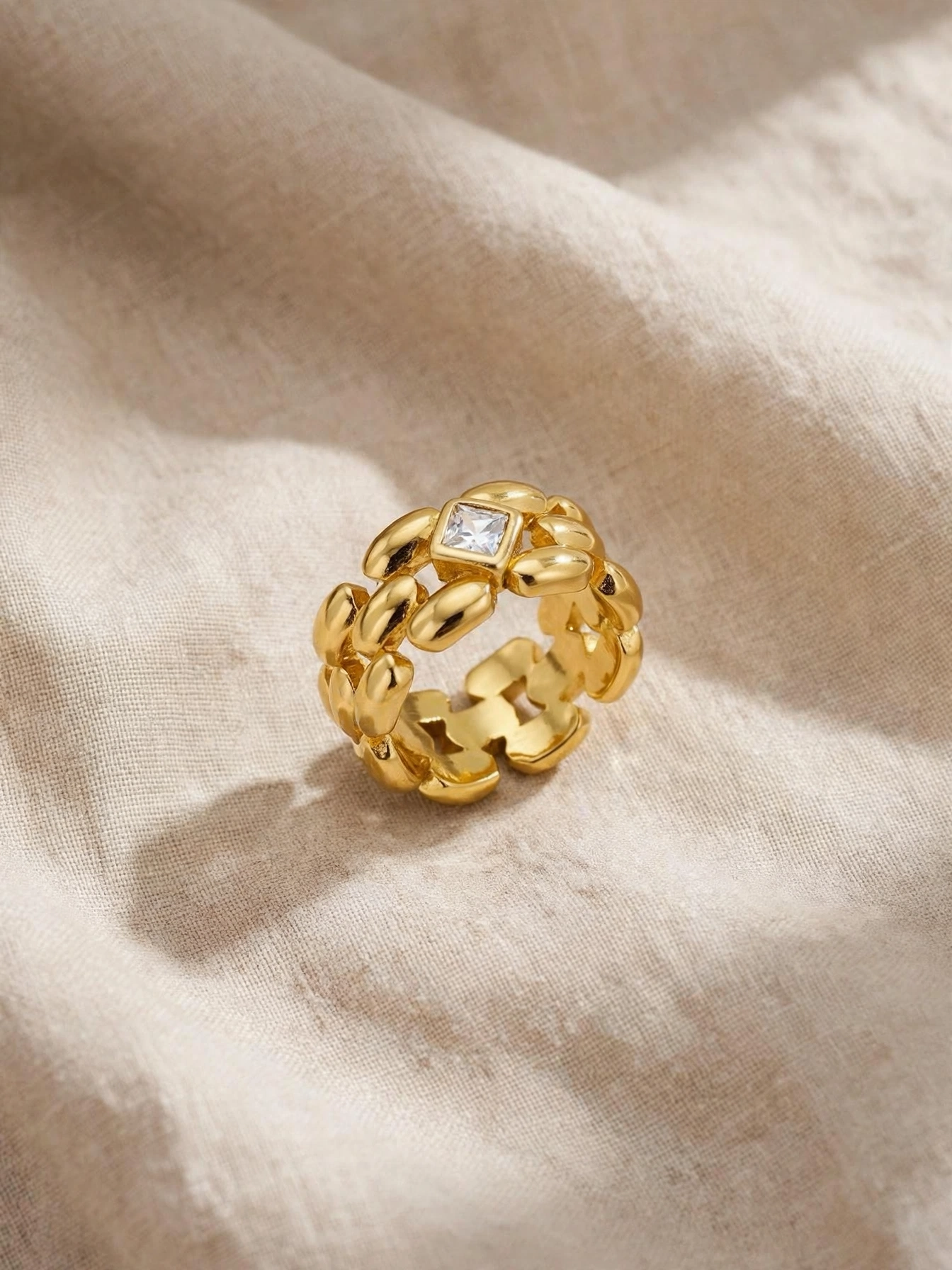 Bold Chain Ring - Square Zircon Statement Gold | MS Jewelry