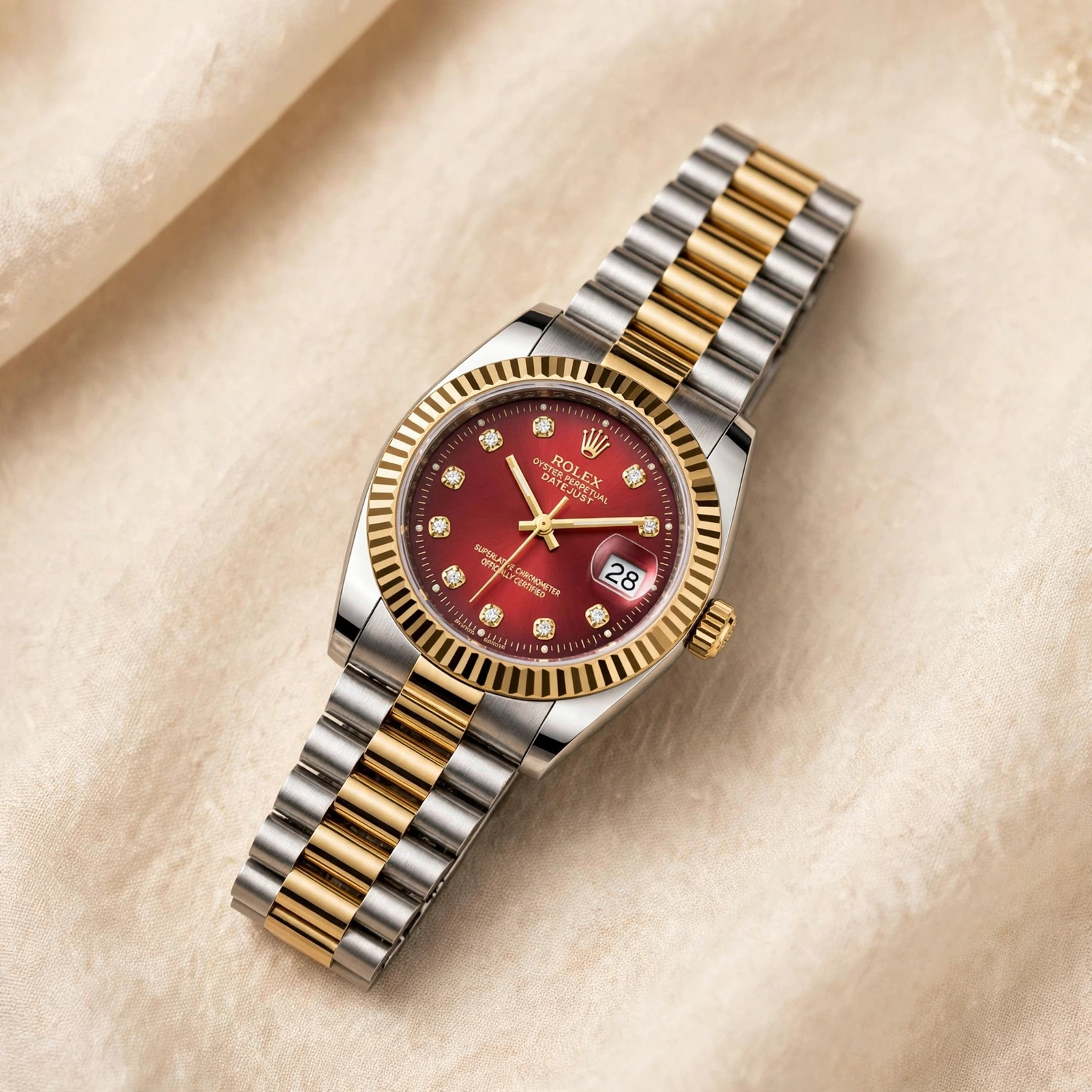 Two Tone Rolex Red Dial Watch