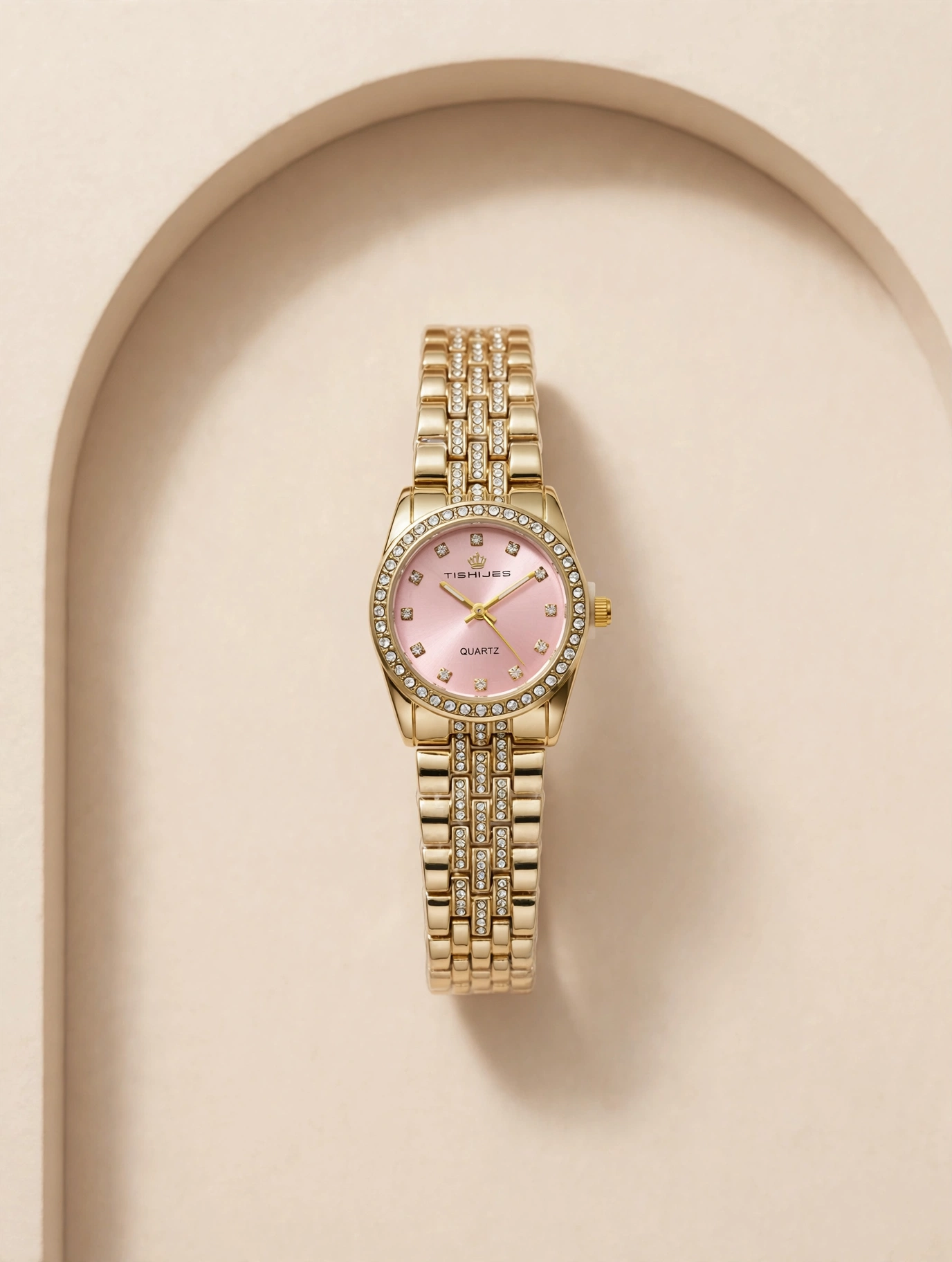Pink Crystal Gold Watch TishiJes