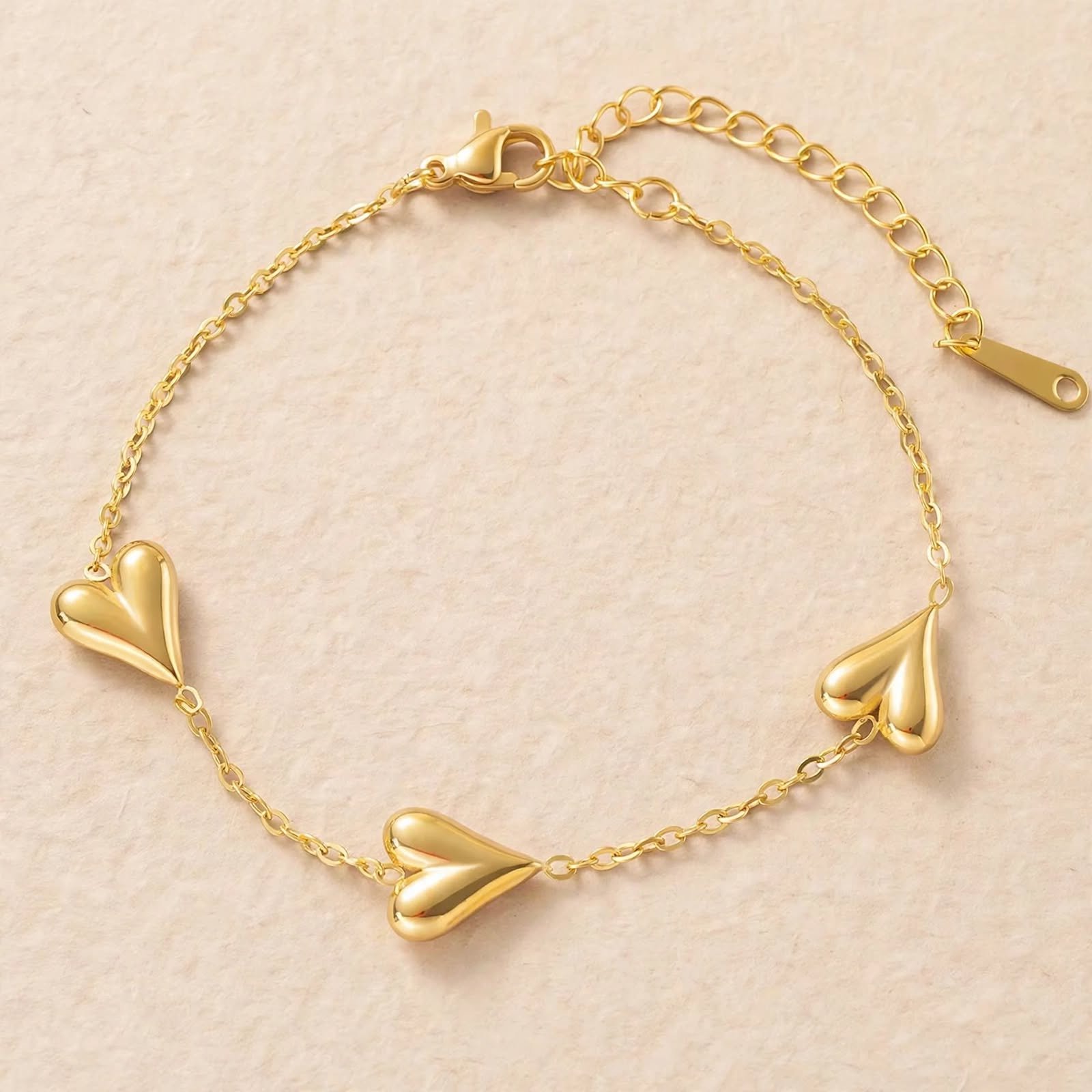 Triple Heart Bracelet - Puffed Love Hearts Gold | MS Jewelry
