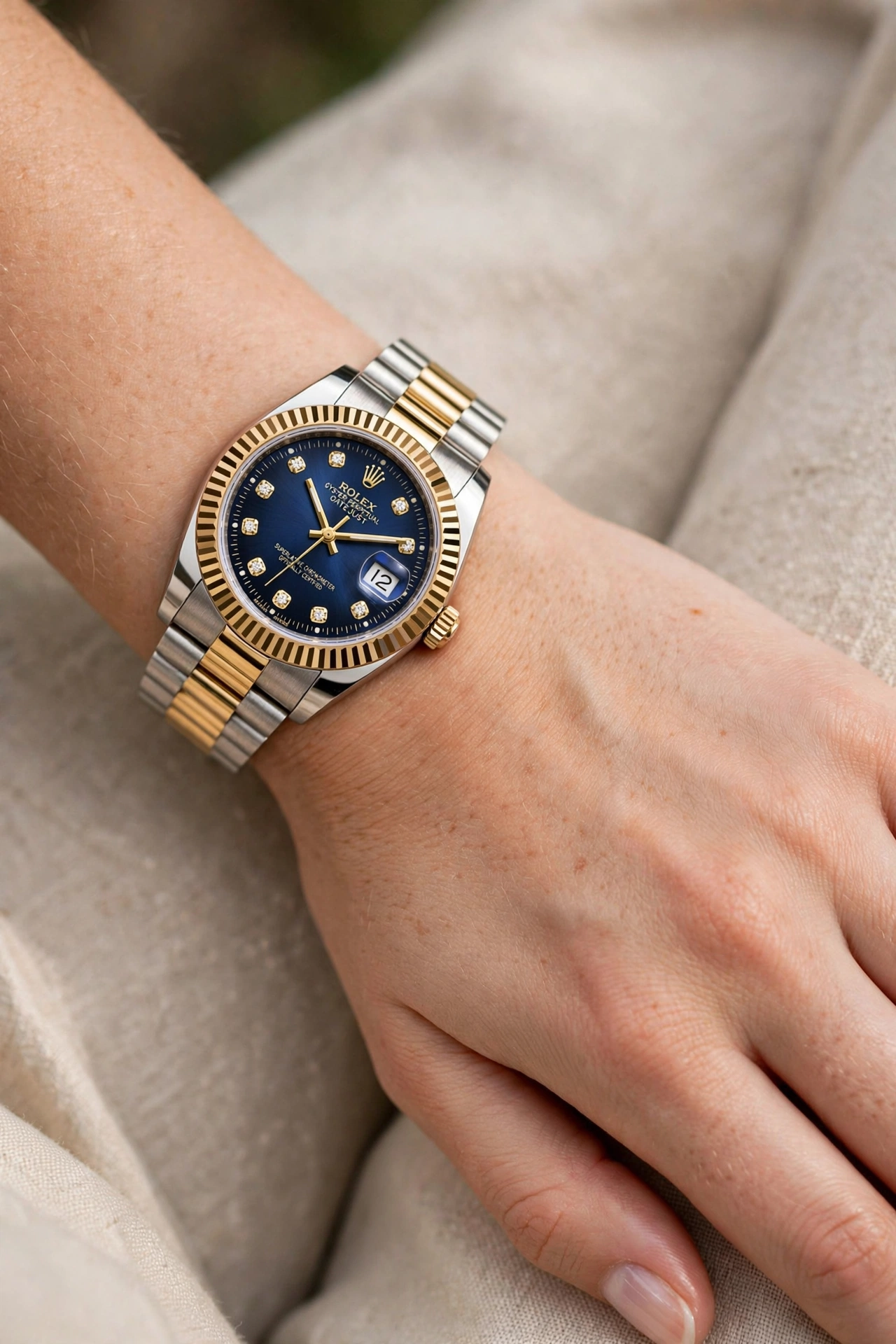 Rolex Blue Dail Two-Tone Watch